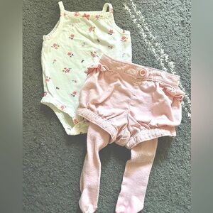 GAP Shorts Set - floral onesie + corduroy shorts with attached tights